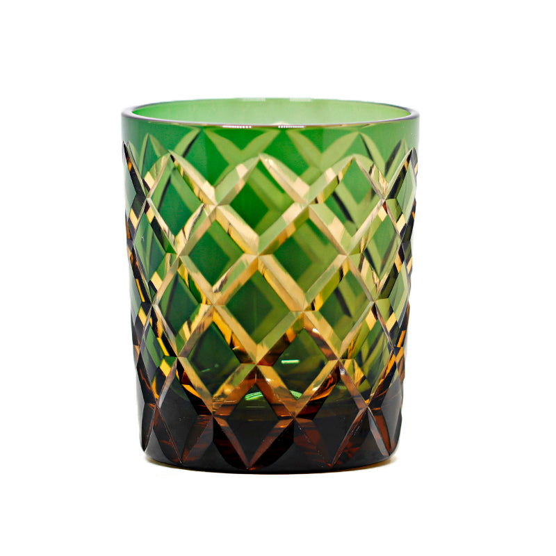 Hand Cut Colored Overlay Lead-Free Crystal Whiskey Tumbler