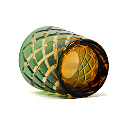 Hand Cut Colored Overlay Lead-Free Crystal Whiskey Tumbler