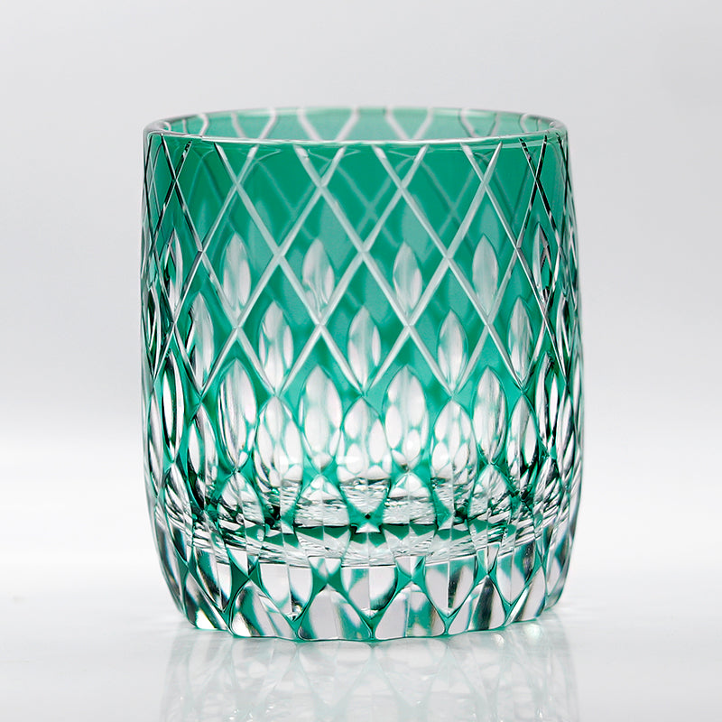 Emerald Green Overlay Hand‑Cut Lead‑Free Glass Tumbler