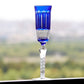 JP-098  Luxury Hand Cut Lotus Design and Dark Blue Color Cased Crystal Glass Champagne Flutes 5 oz