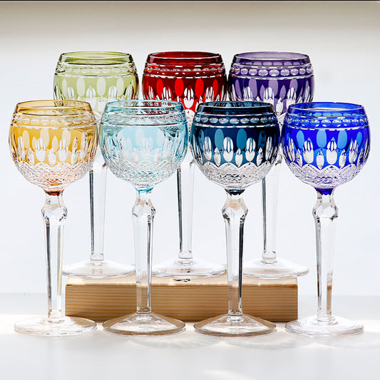 Multi-Color Cut-to-Clear Stemmed Wine Goblets