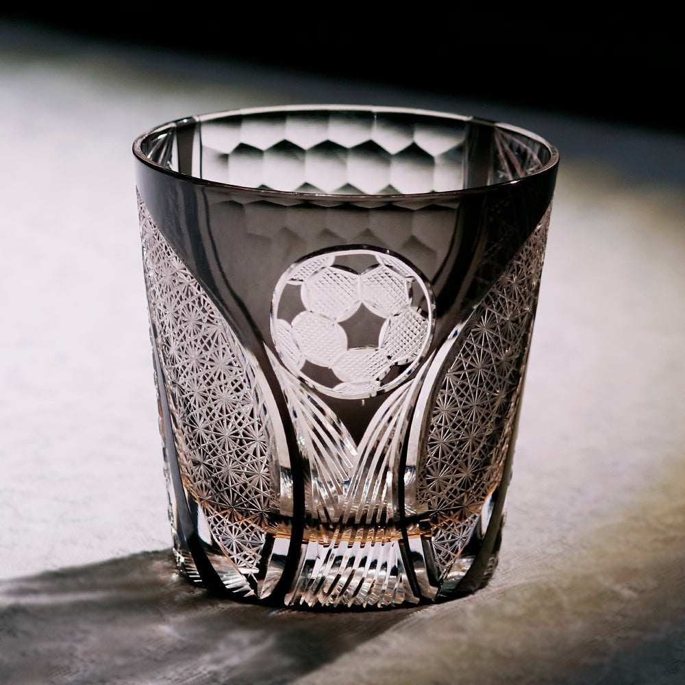 Side angle of Football Crystal Whiskey Glass | Premium Sports Whiskey Tumbler - JINZHI GLASS crystal glassware