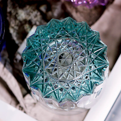 JP-091  200 ml Bohemian Deep orgue bevel cuts Green K9 Crystal Glass Tumblers---Hand engraved Orgue bevel Patterns