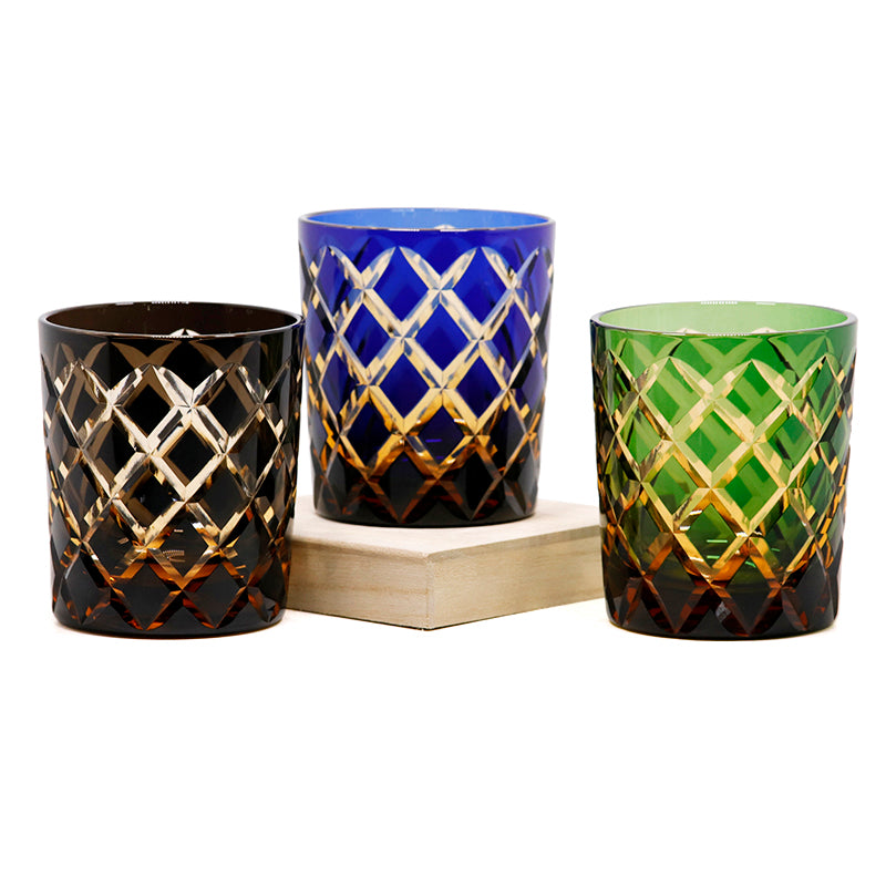 Hand Cut Colored Overlay Lead-Free Crystal Whiskey Tumbler