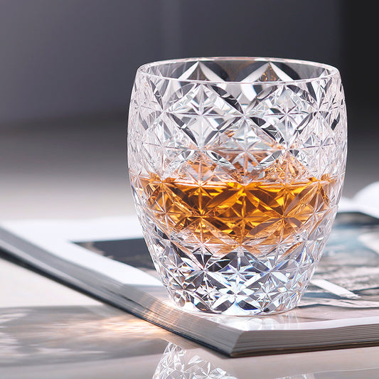 JP-086 250 ml  Hand Carved Asterism Whiskey glass Tumbler K9 Crystal Glass Edo Kiriko Star Circle Mesh Cocktail Glass Barrel-like Appreance