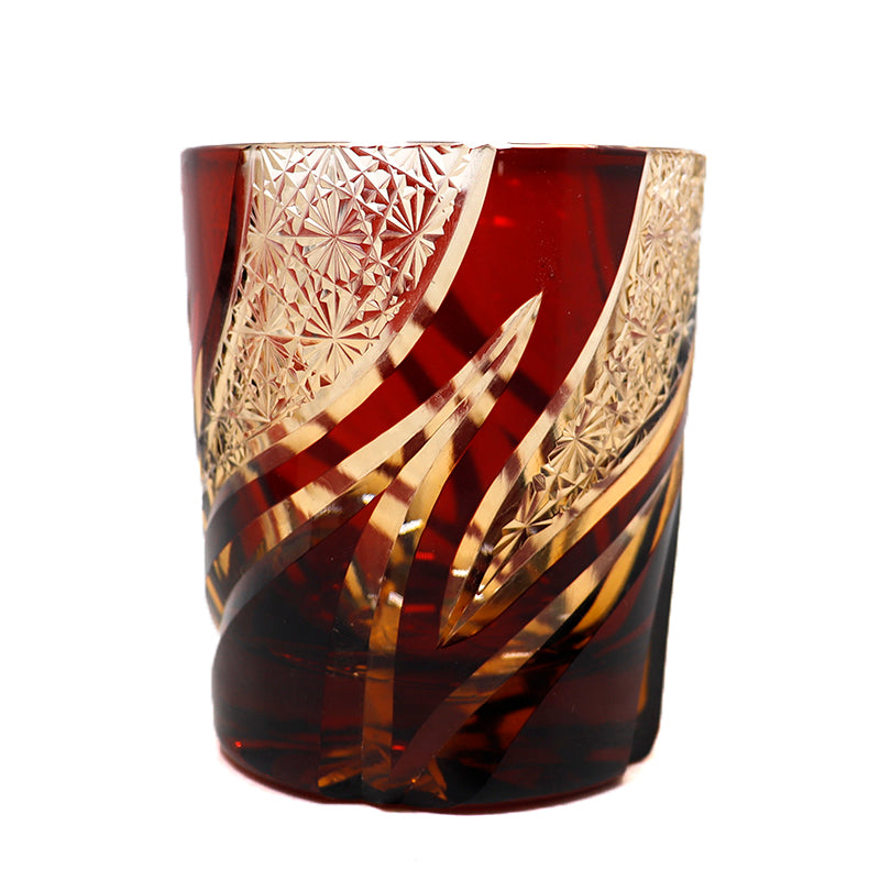 Flame Design Crystal Whiskey Glass Amber Red 9oz