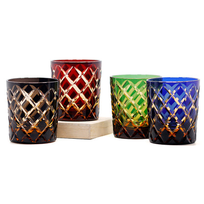 Hand Cut Colored Overlay Lead-Free Crystal Whiskey Tumbler