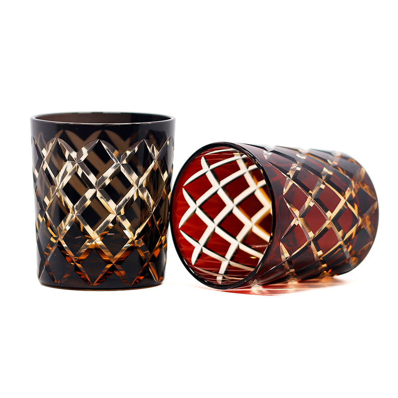 Hand Cut Colored Overlay Lead-Free Crystal Whiskey Tumbler