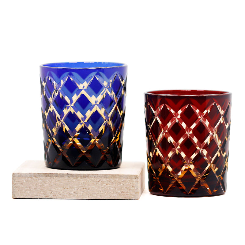 Hand Cut Colored Overlay Lead-Free Crystal Whiskey Tumbler