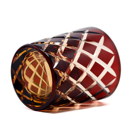 Hand Cut Colored Overlay Lead-Free Crystal Whiskey Tumbler