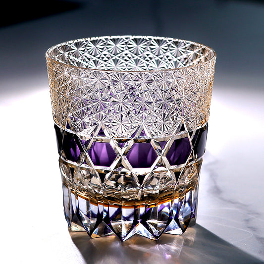 JP-107 32 cl Handmade Japanese Style Edo Kiriko Handcrafted Purple Fluorite Whisky Glass With Gift Box