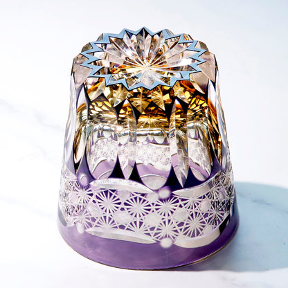 JP-106 32 cl Handcrafts Japanese Style Purple Amber Crystal Glass Whiskey Tumbler Edo Kiriko's Chrysanthemum Mesh And Globular Design With Gift Box