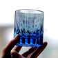 JP-091  200 ml  Heavy and Thick Bottom Blue K9 Crystal Glass Tumblers---Hand engraved asterism Patterns