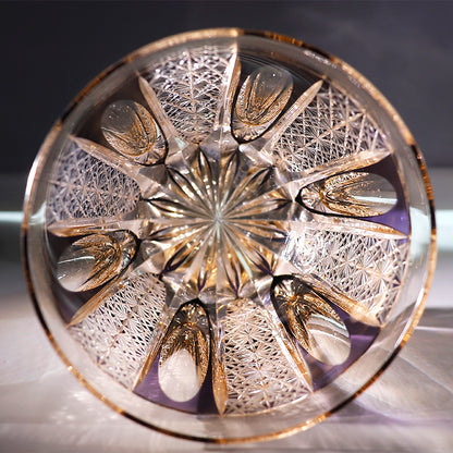 JP-110 32 cl Handcrafts Purple Amber Multilayer Colored Crystal Glass Whisky Tumbler Edo Kiriko's Deep Hand Cutting Strips And Chrysanthemum Mesh Edo Kiriko Old Fashioned Glass Tumbler