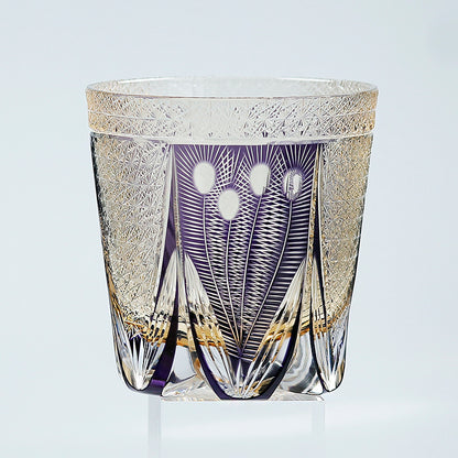 JP-108 320ml Handcrafts Japanese Style Purple Whiskey Glass Edo Kiriko‘s Peacock And Chrysanthemum Mesh Design