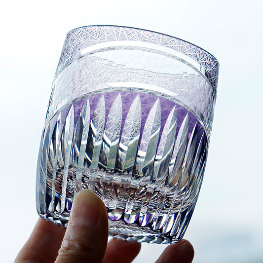 JP-103 250ml 8.5oz Purple Japanese edo kiriko hand engrave whiskey glass tumbler barrel-shaped old fashioned glass tumbler with gift box free shipping