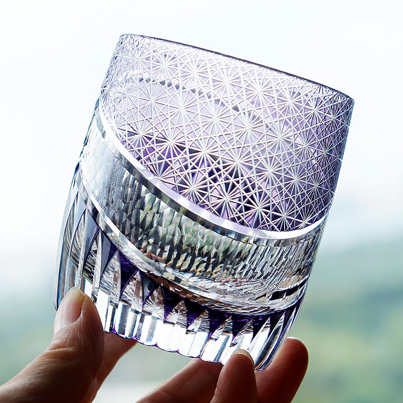 JP-103 250ml 8.5oz Purple Japanese edo kiriko hand engrave whiskey glass tumbler barrel-shaped old fashioned glass tumbler with gift box free shipping