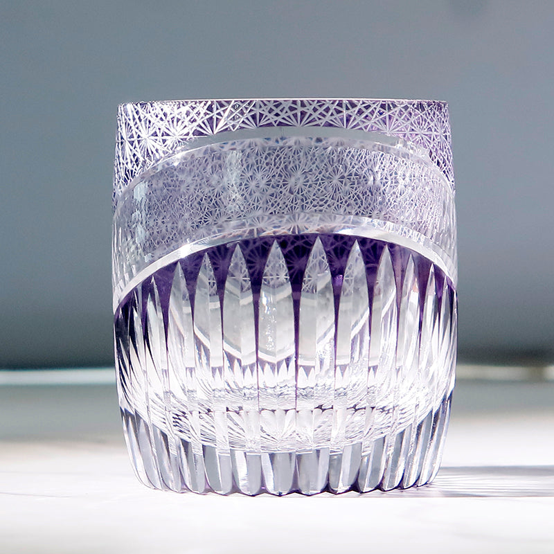 JP-103 250ml 8.5oz Purple Japanese edo kiriko hand engrave whiskey glass tumbler barrel-shaped old fashioned glass tumbler with gift box free shipping