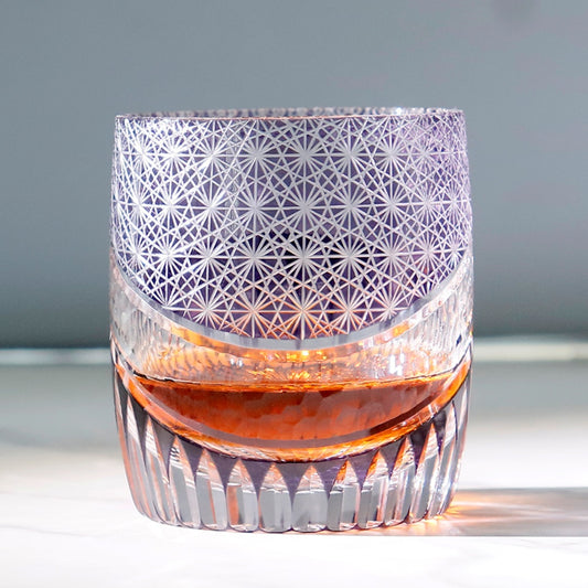 JP-103 250ml 8.5oz Purple Japanese edo kiriko hand engrave whiskey glass tumbler barrel-shaped old fashioned glass tumbler with gift box free shipping