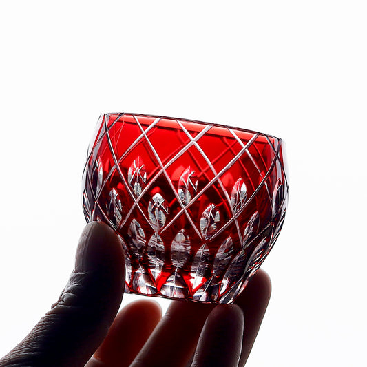 JP-061-2  60 MLHandcrafts Edo Kiriko's Multi-Colored Sake Glass Shot Glass Liqueur glass with traditional handicraft cutting Raindrop design