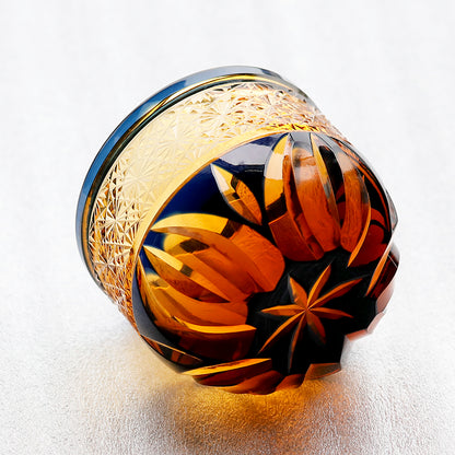 Blue-Amber Edo Kiriko Shot Glasses Lead-Free Cut-to-Clear