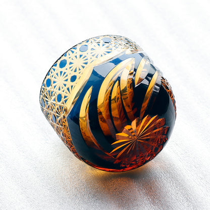 Blue-Amber Edo Kiriko Shot Glasses Lead-Free Cut-to-Clear