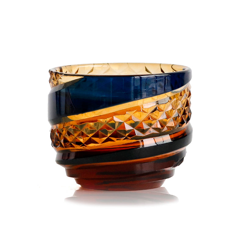 Blue-Amber Edo Kiriko Shot Glasses Lead-Free Cut-to-Clear