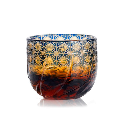 Blue-Amber Edo Kiriko Shot Glasses Lead-Free Cut-to-Clear