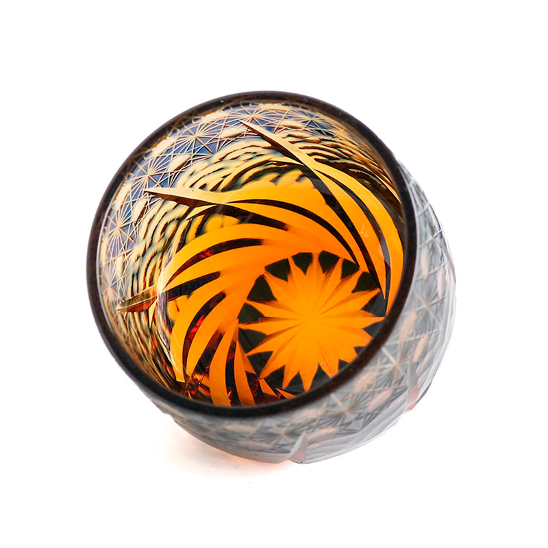 Blue-Amber Edo Kiriko Shot Glasses Lead-Free Cut-to-Clear