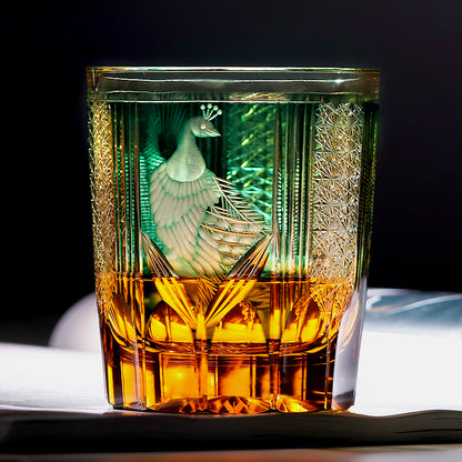 JP-112 8.5oz Edo Kiriko Style Green Cocktail Glass Tumbler Peacock Colored Crystal Glass Whiskey Tumblers