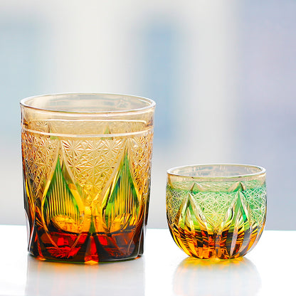 JP-020 Green Handcrafts Edo Kiriko Whiskey Glass Tumbler 240 ml And Sake Glass 60 ml