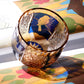QJ-02 60 ML Blue Premium Peace Dove Shot Glass Green and Amber Colored Cold Sake Glass Cup,Chilled Sake Glass ,Small Drinking Vessel With Hand Cut Kiriko Chrysanthemum Design