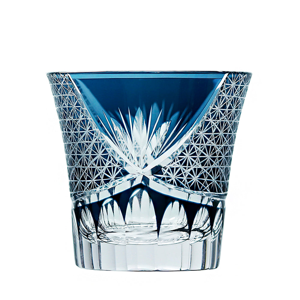 Japanese Style Edo Kiriko Whiskey Glass Ink Blue 8oz