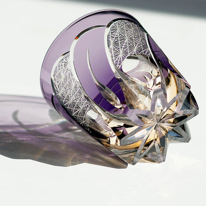 JP-114 32 cl Japanese Style Handcrafts Purple Colored Whisky Glass Tumbler Edo Kiriko's Chrysanthemum Mesh Design