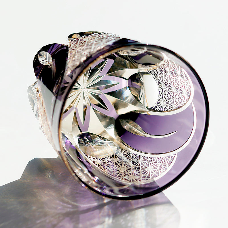 JP-114 32 cl Japanese Style Handcrafts Purple Colored Whisky Glass Tumbler Edo Kiriko's Chrysanthemum Mesh Design