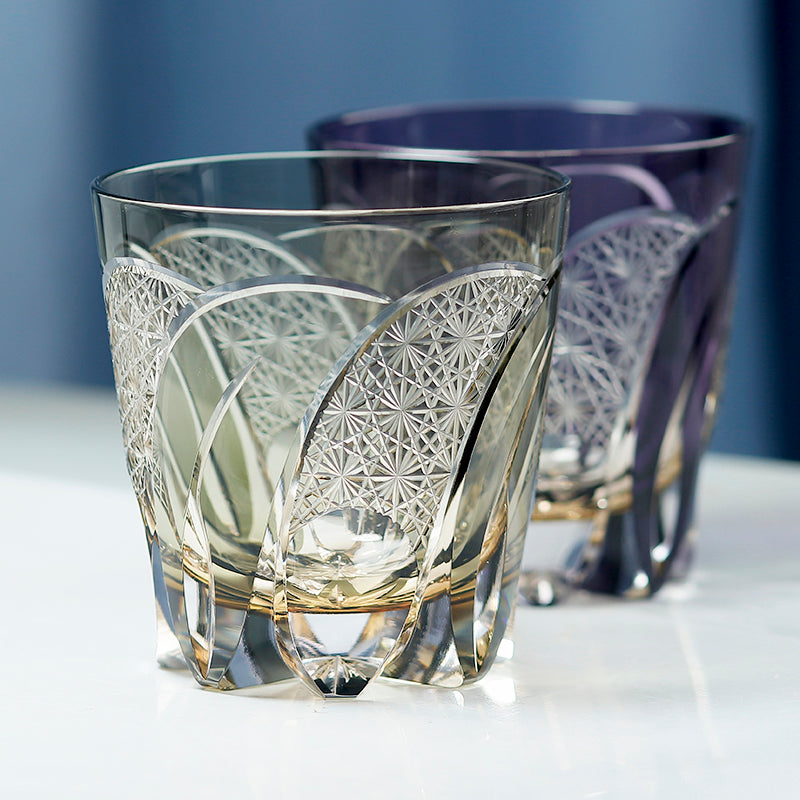 JP-114 32 cl Handcrafts Japanese Style Edo Kiriko's Moonbow Whisky Glass Tumbler Grey Multilayer Colored With Gift Box
