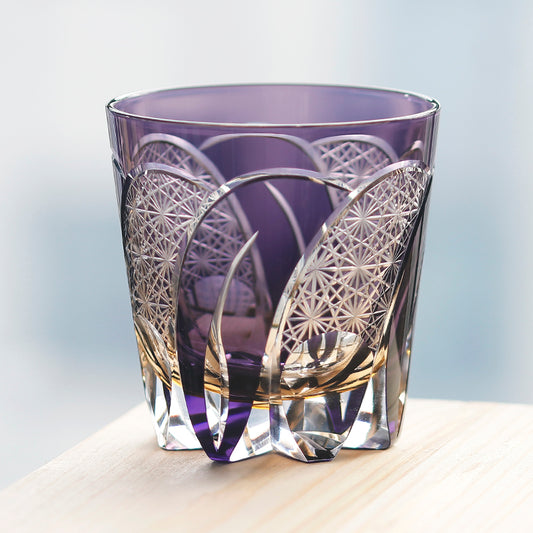 JP-114 32 cl Japanese Style Handcrafts Purple Colored Whisky Glass Tumbler Edo Kiriko's Chrysanthemum Mesh Design