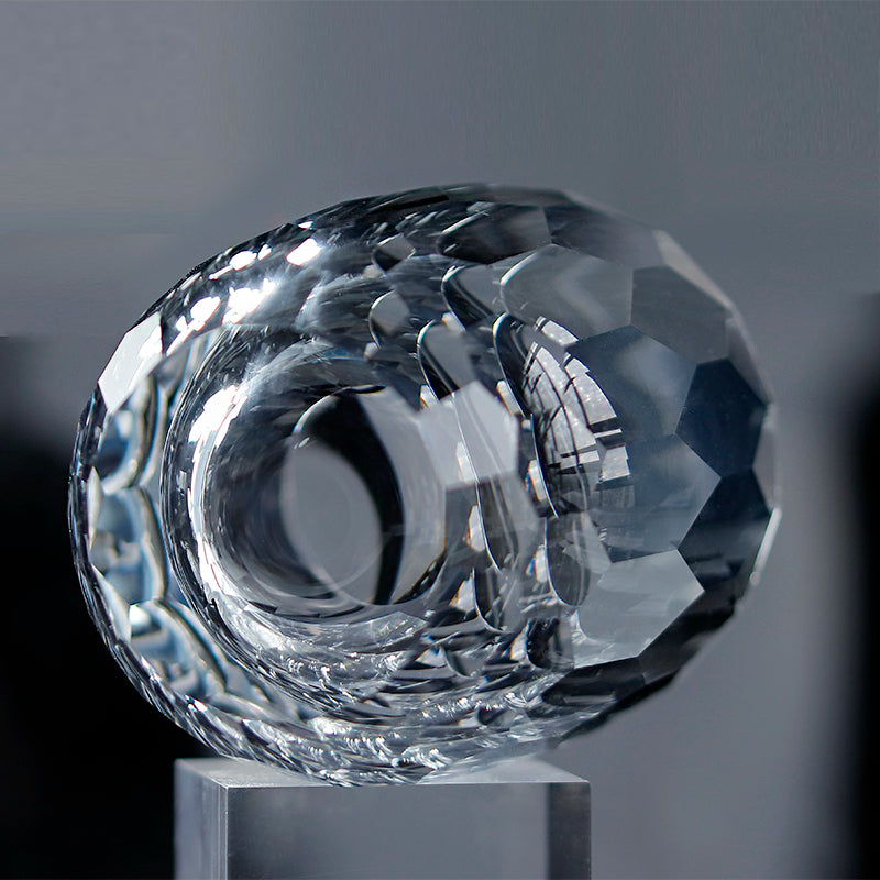 JP-089  200ml Handcrafts Heavy Base Curved K9 Crystal Glass Cocktail Rocks Whiskey Tumbler In Gift Box