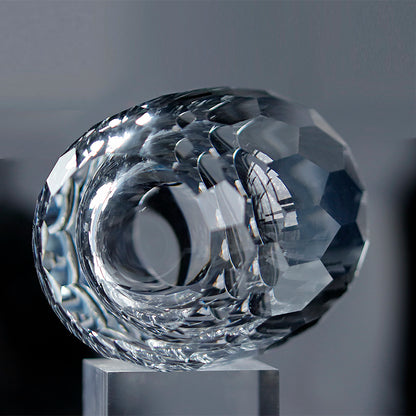 JP-089  200ml Handcrafts Heavy Base Curved K9 Crystal Glass Cocktail Rocks Whiskey Tumbler In Gift Box