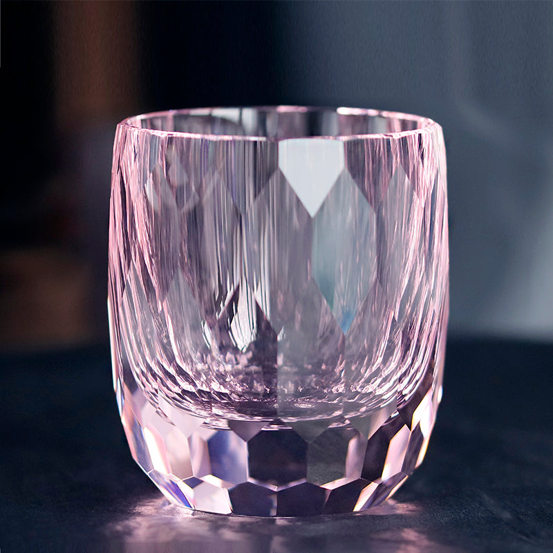 JP-089  200ml Hand Engraved And Pink Bohemian Crystal Tumbler For Iced Drinking Rocks Whiskey Cocktail