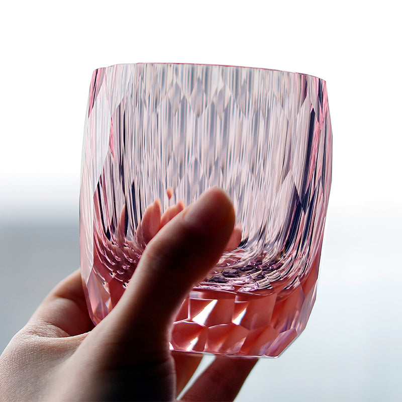 JP-089  200ml Hand Engraved And Pink Bohemian Crystal Tumbler For Iced Drinking Rocks Whiskey Cocktail