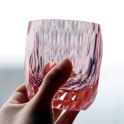 JP-089  200ml Hand Engraved And Pink Bohemian Crystal Tumbler For Iced Drinking Rocks Whiskey Cocktail