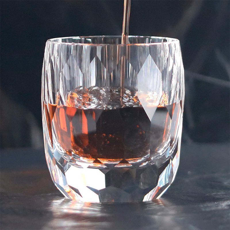 JP-089  200ml Handcrafts Heavy Base Curved K9 Crystal Glass Cocktail Rocks Whiskey Tumbler In Gift Box