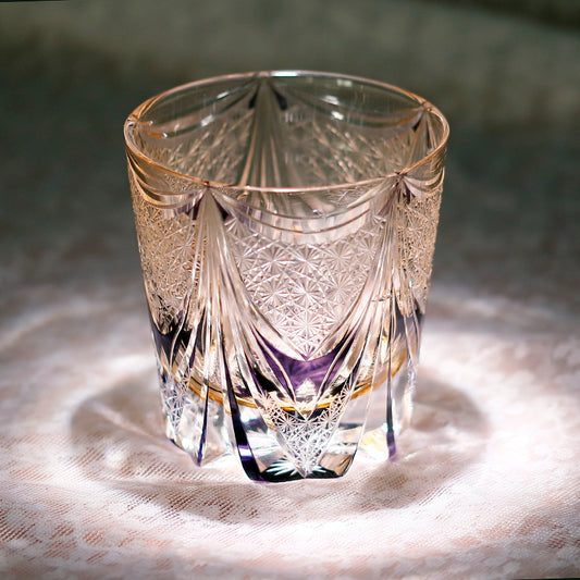 JP-115 32 cl Japanese Style Handcrafts Old Fashioned Glass Purple Edo Kiriko's Home Bar Whisky Glass Tumbler With Gift Box