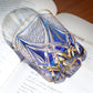 JP-119 240ml Handcrafted Edo Kiriko Whiskey Glasses Blue Clear Amber Hand Cutting Geometric And Chrysanthemum Mesh Patterns In Gift Box