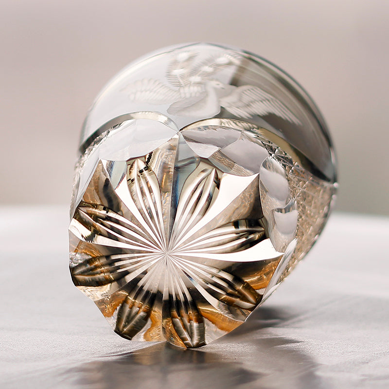 JP-133 32 cl Handmade Phoenix Grey Amber Multilayer Colored Crystal Glass Whisky Tumbler Edo Kiriko's  Hand Cutting PhoenixAnd Chrysanthemum Mesh Edo Kiriko Old Fashioned Glass Tumbler Grey