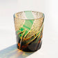 JP-029 25 CL Green and Amber Tinted Glass Whiskey Tumbler With Classic Hand Cut Burning Flame Pattern