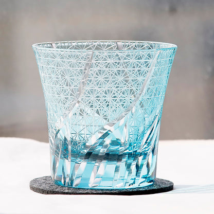 JP-017 220ml Sea Wave Hand Cut To Clear Table Tumbler Flared shaped Sky Blue Color Cased Glass Whiskey Tumblers Sky Blue Edo Kiriko Rock glass