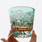 JP-106 32 cl Japanese Style Edo Kiriko Handcrafted Green Prism Whisky Glass With Gift Box