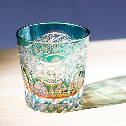 JP-106 32 cl Japanese Style Edo Kiriko Handcrafted Green Prism Whisky Glass With Gift Box